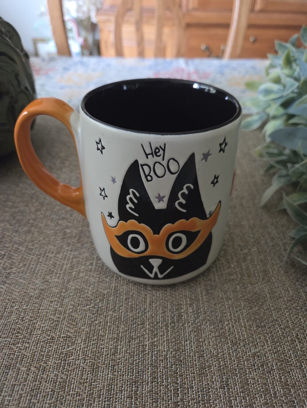 Hey Boo Halloween Cat Ceramic Mug - Orange & Black - Picture 2 of 4
